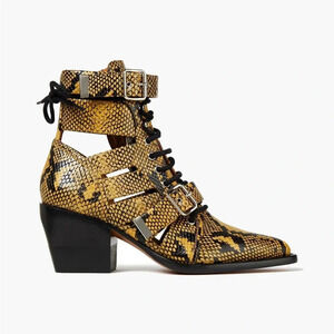 Chloe Rylee Leather Python Caged Western Boots Booties Heels Pointed Toe